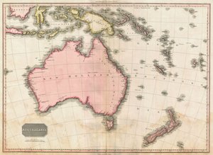 Mapa Australii i południowo-zachodniego Pacyfiku Johna Pinkertona, 1818 (kolor grawerowany)